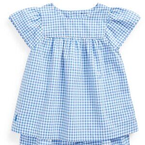 Ralph Lauren Kids Blue Cotton Checkered Gingham Flutter Sleeve Blouse